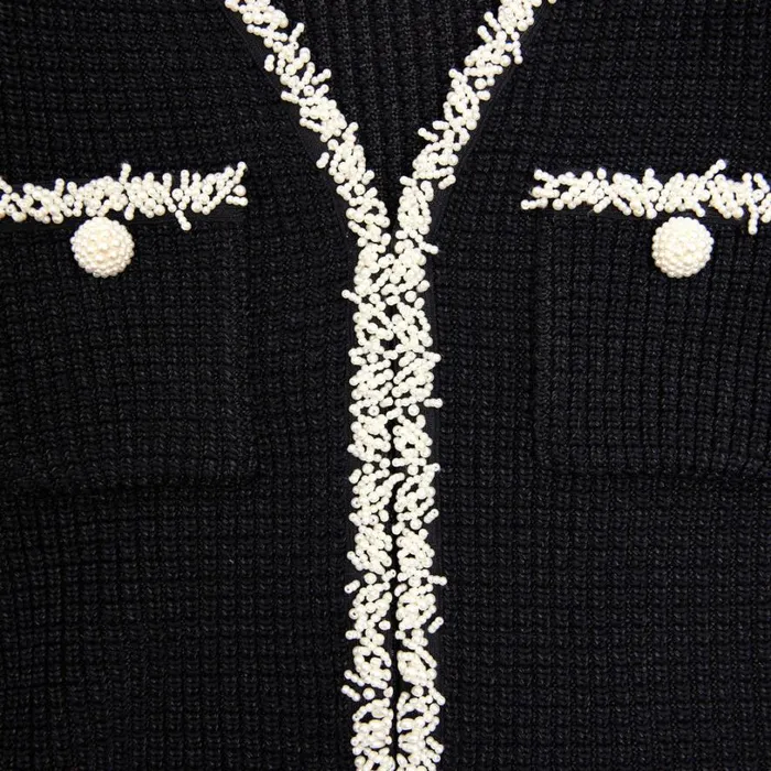 Black Pearl Trim Knit Mini Dress Women Self Portrait Dresses Black Pearl Trim Knit Mini Dress Women Self Portrait Dresses