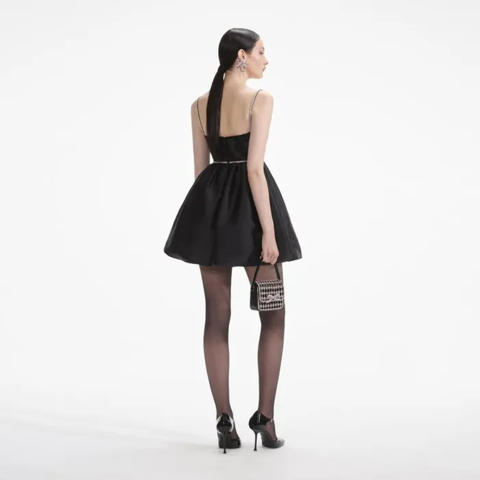 Black Taffetta Diamante Mini Dress Women Self Portrait Dresses Black Taffetta Diamante Mini Dress Women Self Portrait Dresses