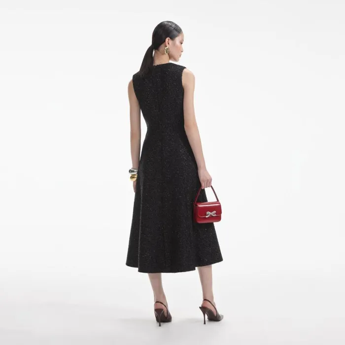 Black Tinsel Boucle Buttoned Midi Dress Women Self Portrait Dresses