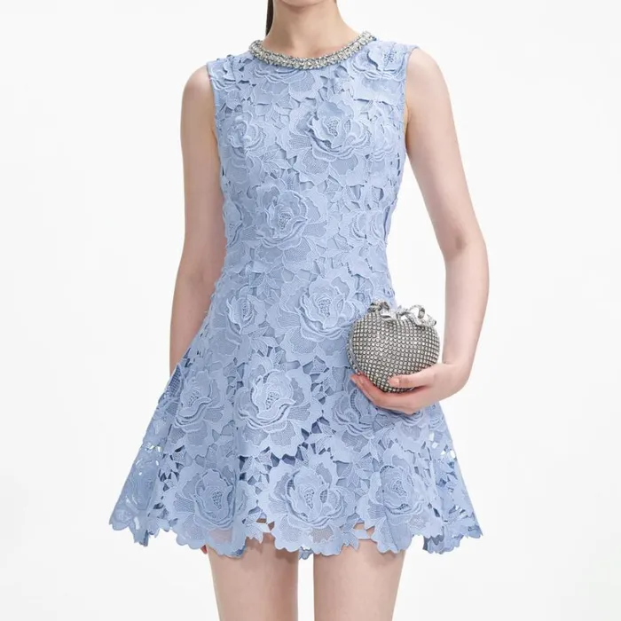 Blue Flower Lace Mini Dress Women Self Portrait Dresses Blue Flower Lace Mini Dress Women Self Portrait Dresses