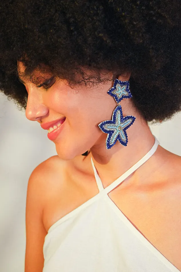 Blue Starfish Beaded Drop Earrings Women Jewelry America and Beyond