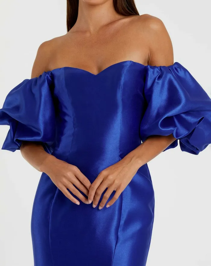 Blue Sweetheart Off The Shoulder Puff Sleeve Gown Royal Blue Evening Gowns Mac Duggal Women Blue Sweetheart Off The Shoulder Puff Sleeve Gown Royal Blue Evening Gowns Mac Duggal Women