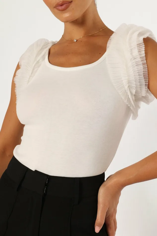 Bodysuits Petal and Pup Women Meg Tulle Ruffle Sleeve Bodysuit White