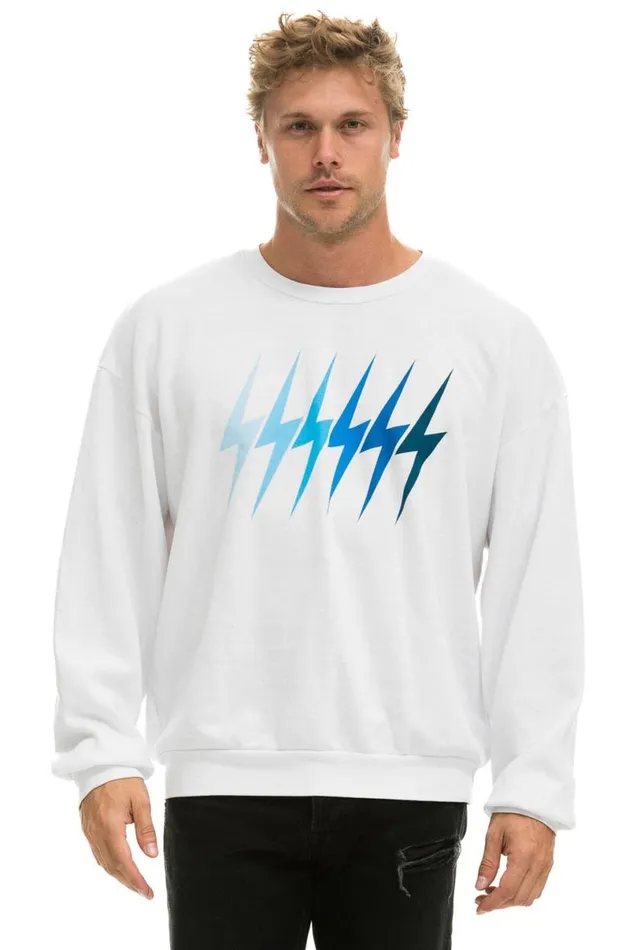 Bolt Gradient Relaxed Crew Sweatshirt 8211 White Blue WomenMen Aviator Nation Sweatshirts