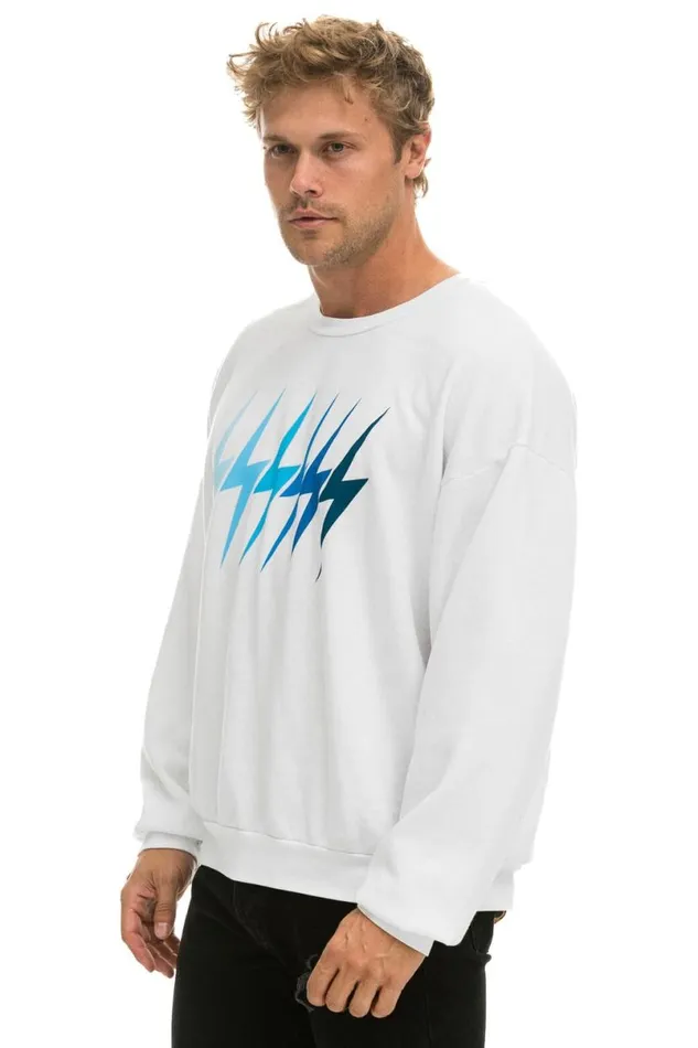 Bolt Gradient Relaxed Crew Sweatshirt 8211 White Blue WomenMen Aviator Nation Sweatshirts