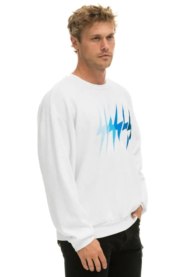 Bolt Gradient Relaxed Crew Sweatshirt 8211 White Blue WomenMen Aviator Nation Sweatshirts