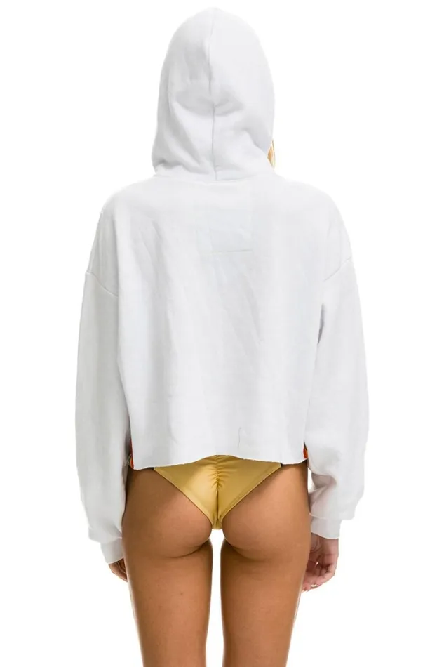 Bolt Stripe Relaxed Cropped Pullover Hoodie 8211 White Women Aviator Nation Hoodies