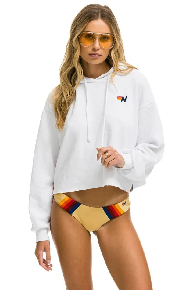 Bolt Stripe Relaxed Cropped Pullover Hoodie 8211 White Women Aviator Nation Hoodies