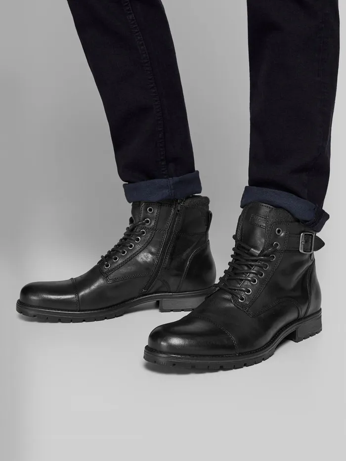 Boots JACK and JONES Mens LEATHER BOOTS Black Anthracite Online