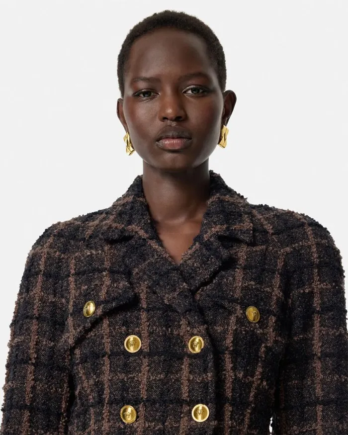 Boucl Tweed Fitted Raglan Blazer Brown Women Versace Blazer and Jackets