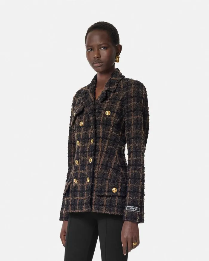 Boucl Tweed Fitted Raglan Blazer Brown Women Versace Blazer and Jackets