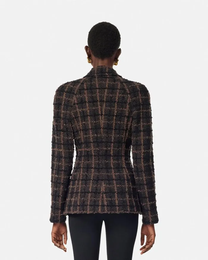 Boucl Tweed Fitted Raglan Blazer Brown Women Versace Blazer and Jackets