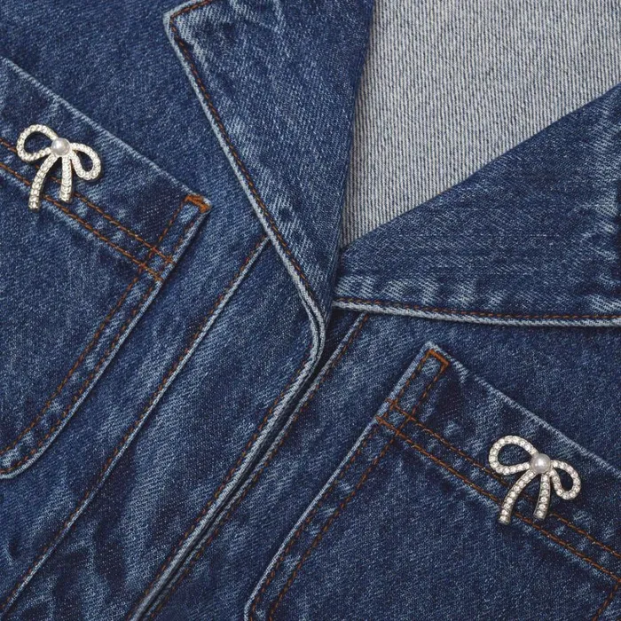 Bow Trim Denim Top Women Self Portrait Tops Bow Trim Denim Top Women Self Portrait Tops