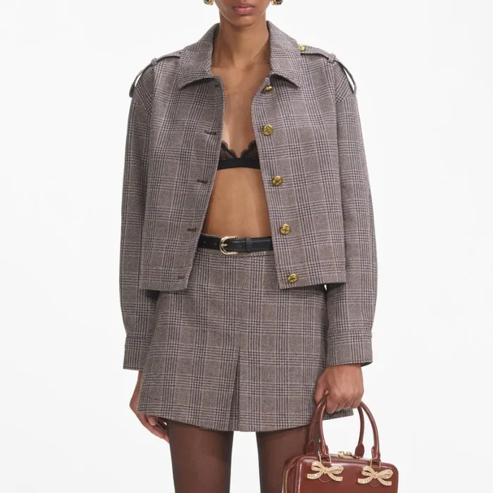 Brown Check Mini Skort Women Self Portrait Bottoms