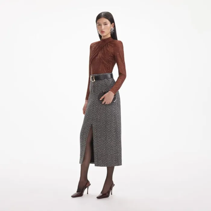 Brown Rhinestone Mesh Top Women Self Portrait Tops Brown Rhinestone Mesh Top Women Self Portrait Tops