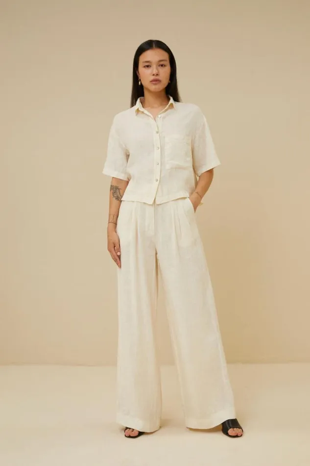 ByBar Blouses Vrouwelijk Cris Linen Blouse Cream ByBar Blouses Vrouwelijk Cris Linen Blouse Cream
