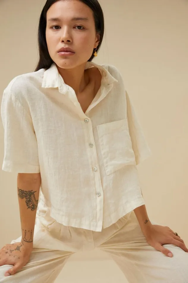 ByBar Blouses Vrouwelijk Cris Linen Blouse Cream ByBar Blouses Vrouwelijk Cris Linen Blouse Cream