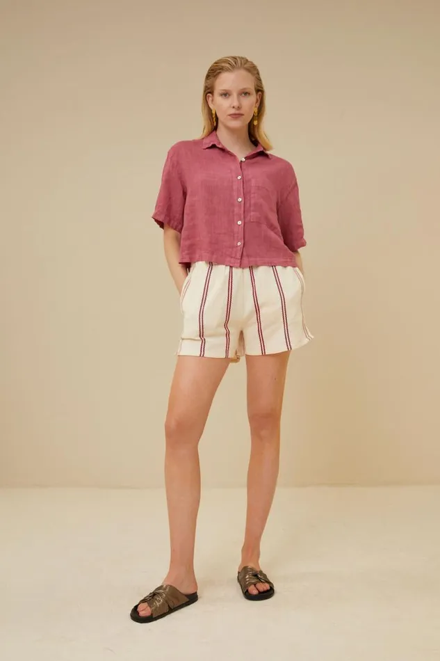 ByBar Blouses Vrouwelijk Cris Linen Blouse Raspberry ByBar Blouses Vrouwelijk Cris Linen Blouse Raspberry