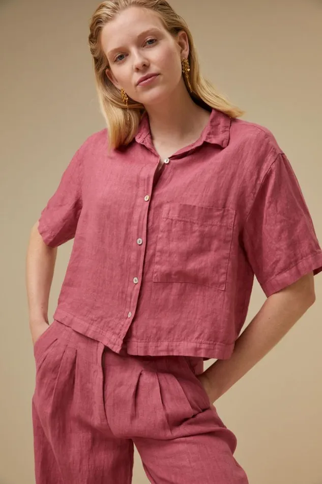 ByBar Blouses Vrouwelijk Cris Linen Blouse Raspberry ByBar Blouses Vrouwelijk Cris Linen Blouse Raspberry
