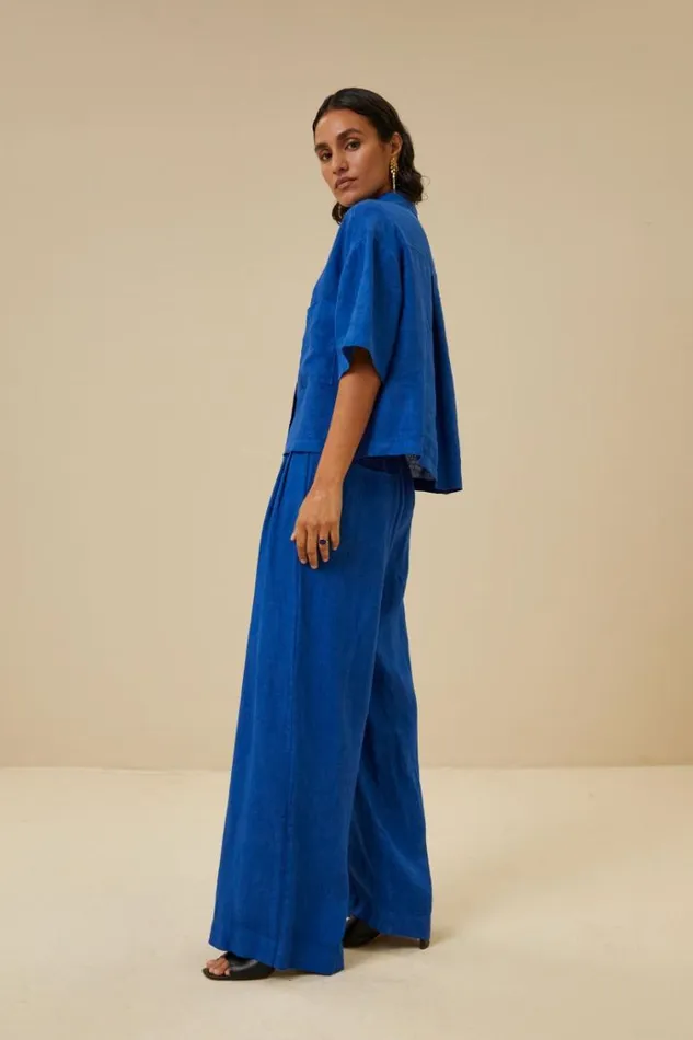 ByBar Broeken Vrouwelijk Eli Linen Pant Kingsblue ByBar Broeken Vrouwelijk Eli Linen Pant Kingsblue