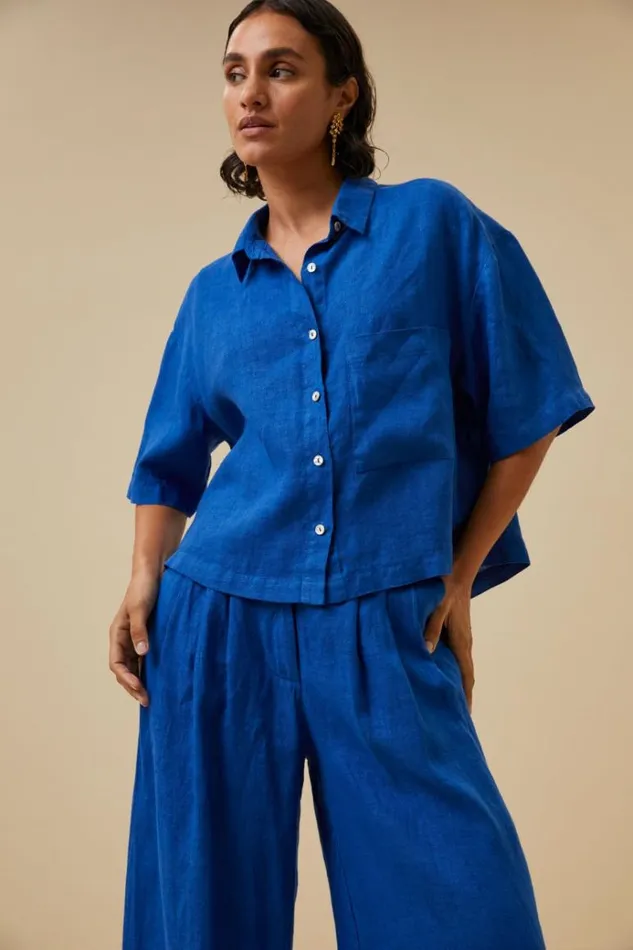 ByBar Broeken Vrouwelijk Eli Linen Pant Kingsblue ByBar Broeken Vrouwelijk Eli Linen Pant Kingsblue