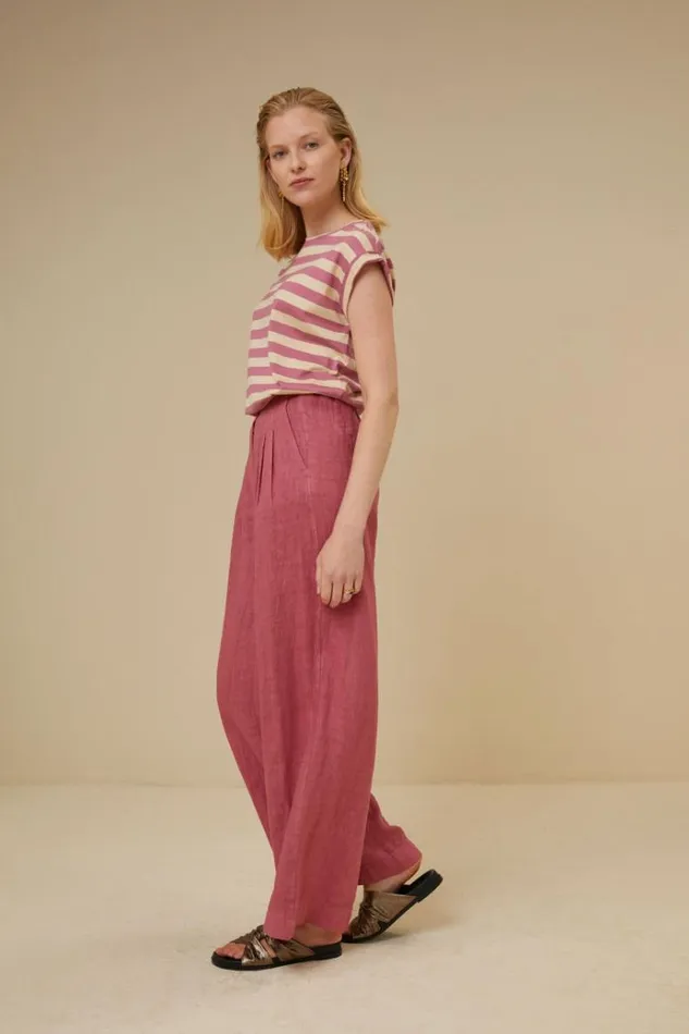 ByBar Broeken Vrouwelijk Eli Linen Pant Raspberry ByBar Broeken Vrouwelijk Eli Linen Pant Raspberry