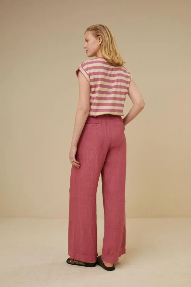ByBar Broeken Vrouwelijk Eli Linen Pant Raspberry ByBar Broeken Vrouwelijk Eli Linen Pant Raspberry