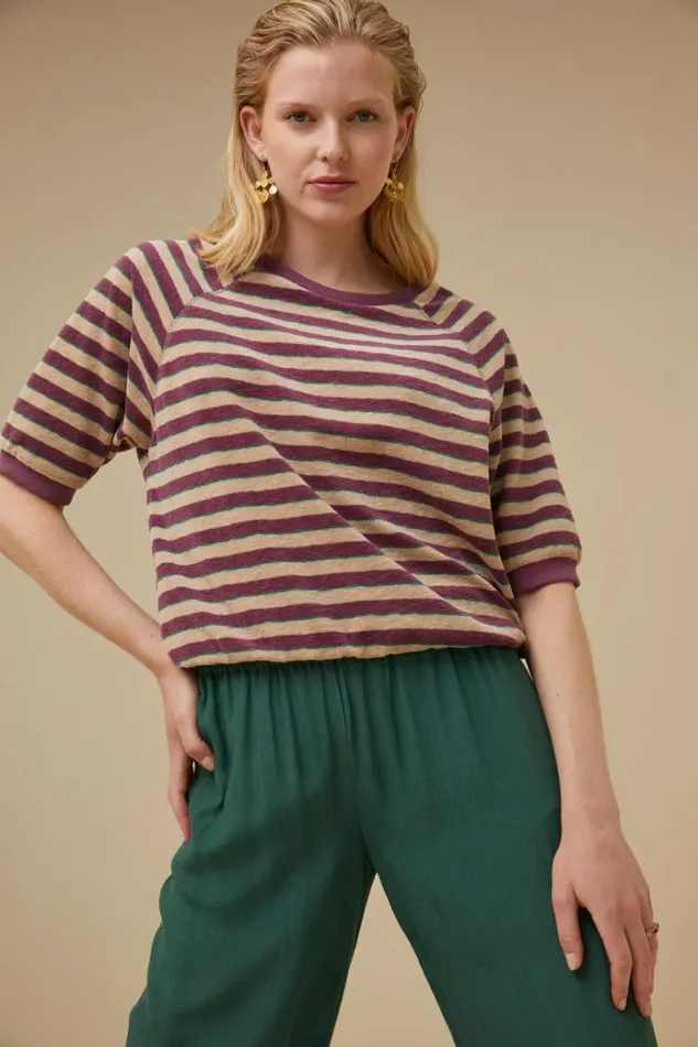 ByBar Tops and Shirts Vrouwelijk Neva Slub Stripe Top Grape ByBar Tops and Shirts Vrouwelijk Neva Slub Stripe Top Grape