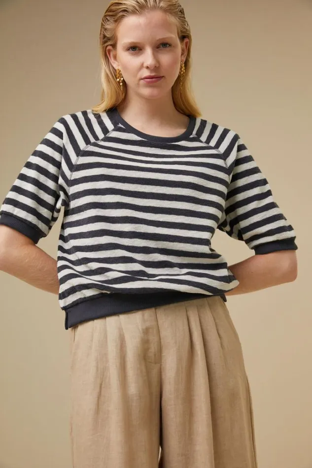 ByBar Tops and Shirts Vrouwelijk Neva Slub Stripe Top Jet Black ByBar Tops and Shirts Vrouwelijk Neva Slub Stripe Top Jet Black