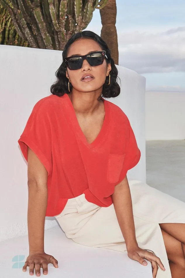 ByBar Tops and Shirts Vrouwelijk Tammie Slub Top PoppyRed