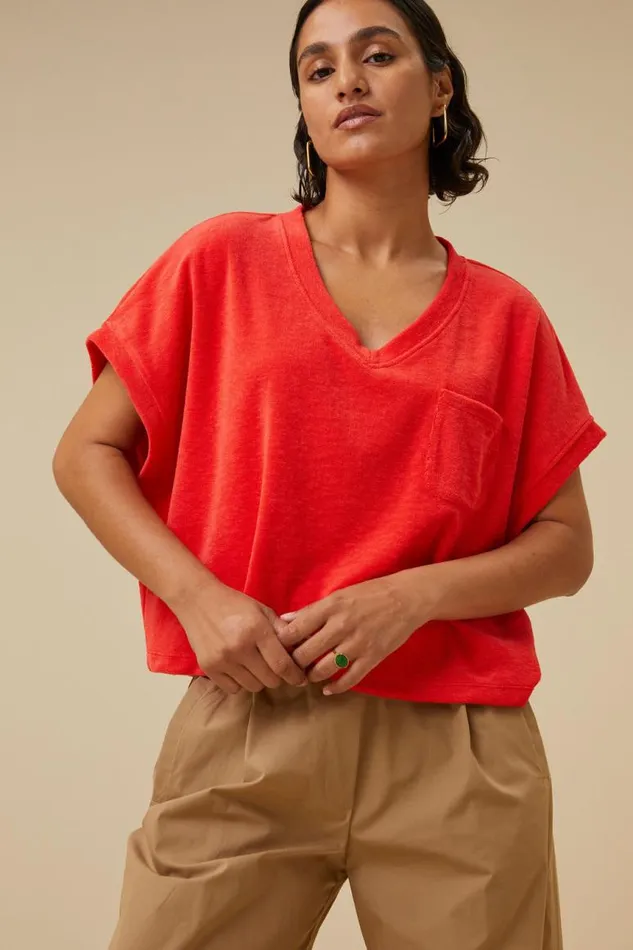 ByBar Tops and Shirts Vrouwelijk Tammie Slub Top PoppyRed ByBar Tops and Shirts Vrouwelijk Tammie Slub Top PoppyRed