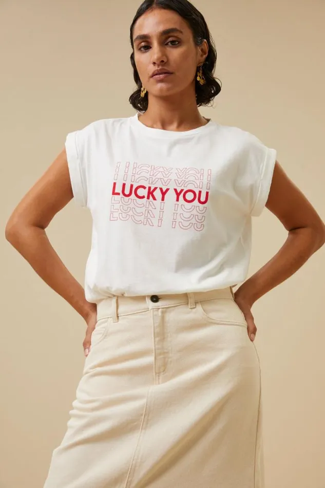 ByBar Tops and Shirts Vrouwelijk Thelma Lucky You Top Off White ByBar Tops and Shirts Vrouwelijk Thelma Lucky You Top Off White