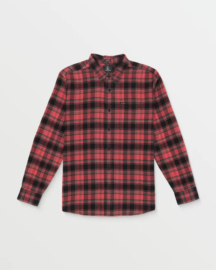 Caden Plaid Long Sleeve Shirt 8211 Cranberry Mens Volcom Shirts and Flannels