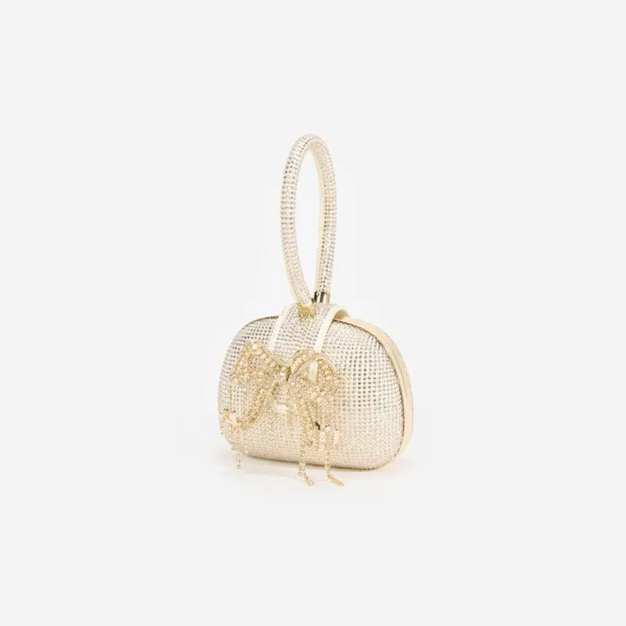 Champagne Rhinestone Top Handle Clutch Bag Women Self Portrait Clutch Bags