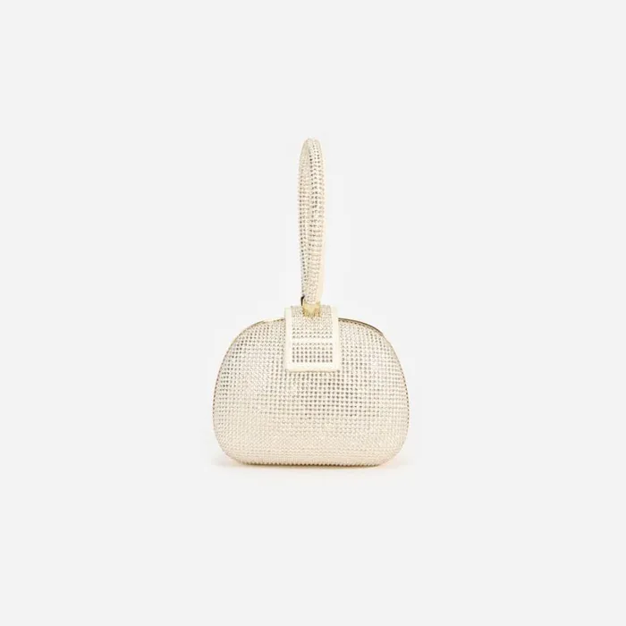 Champagne Rhinestone Top Handle Clutch Bag Women Self Portrait Clutch Bags