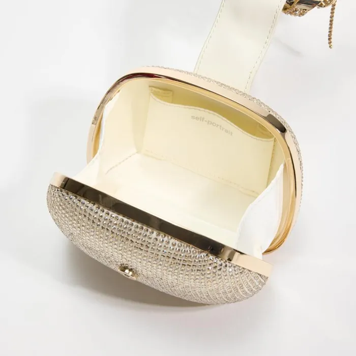 Champagne Rhinestone Top Handle Clutch Bag Women Self Portrait Clutch Bags