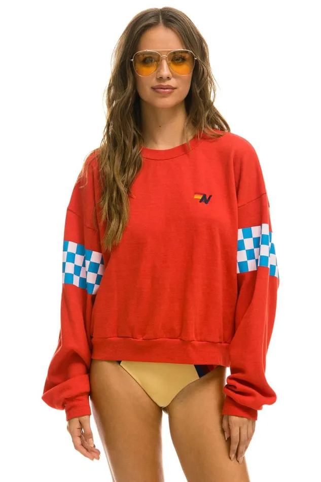 Check 2 Sleeve Relaxed Crew Sweatshirt 8211 Red White Blue WomenMen Aviator Nation Sweatshirts Check 2 Sleeve Relaxed Crew Sweatshirt 8211 Red White Blue WomenMen Aviator Nation Sweatshirts