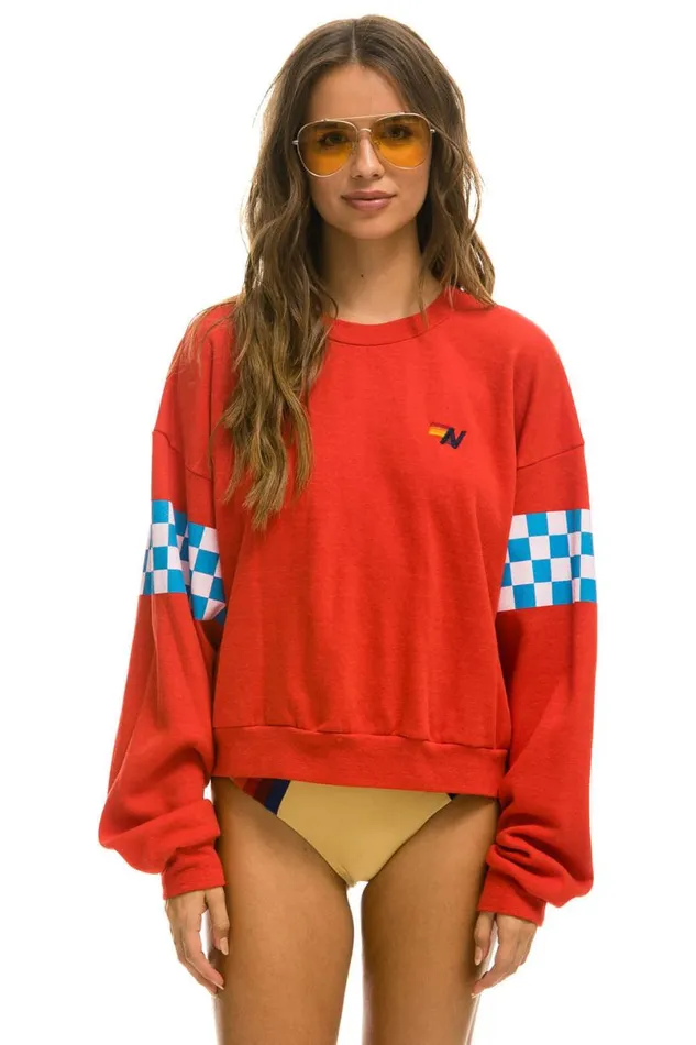 Check 2 Sleeve Relaxed Crew Sweatshirt 8211 Red White Blue WomenMen Aviator Nation Sweatshirts