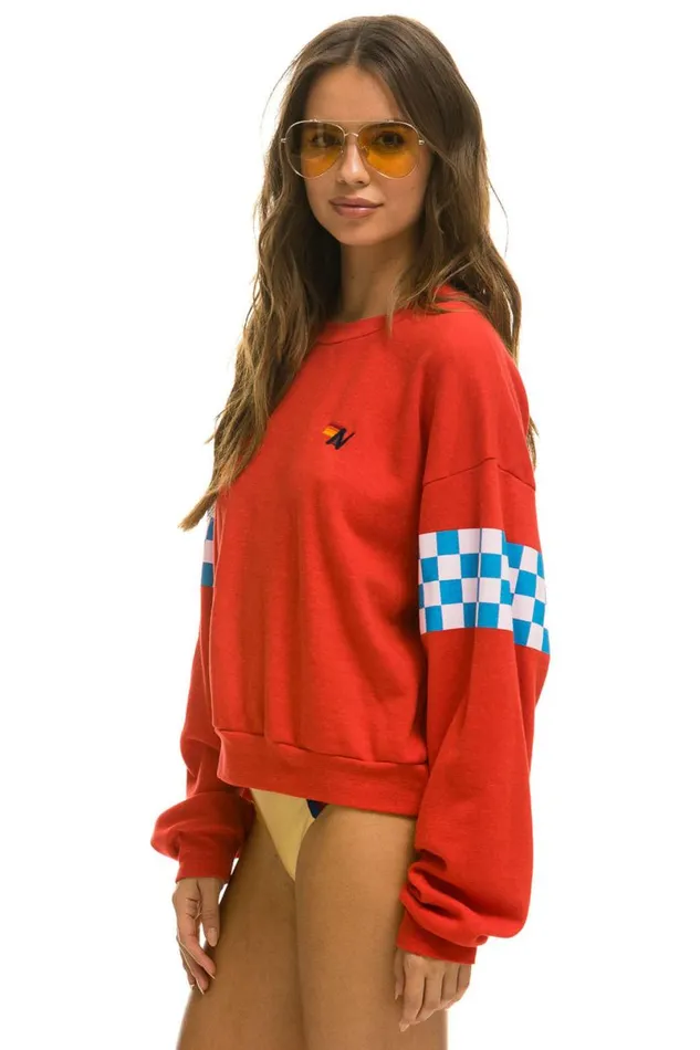 Check 2 Sleeve Relaxed Crew Sweatshirt 8211 Red White Blue WomenMen Aviator Nation Sweatshirts