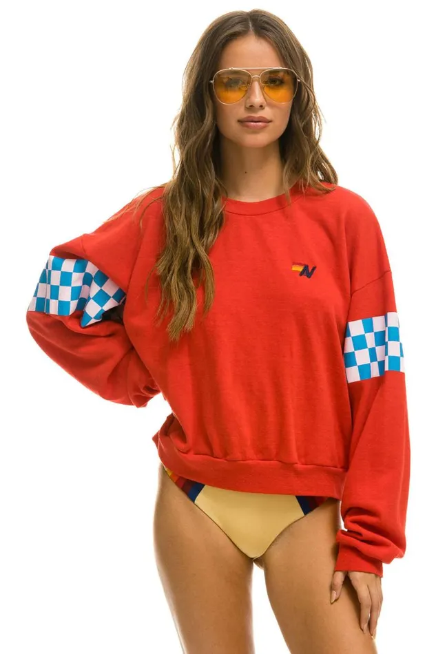 Check 2 Sleeve Relaxed Crew Sweatshirt 8211 Red White Blue WomenMen Aviator Nation Sweatshirts