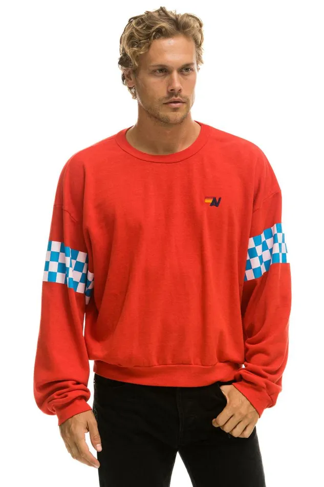 Check 2 Sleeve Relaxed Crew Sweatshirt 8211 Red White Blue WomenMen Aviator Nation Sweatshirts