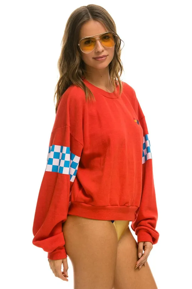 Check 2 Sleeve Relaxed Crew Sweatshirt 8211 Red White Blue WomenMen Aviator Nation Sweatshirts