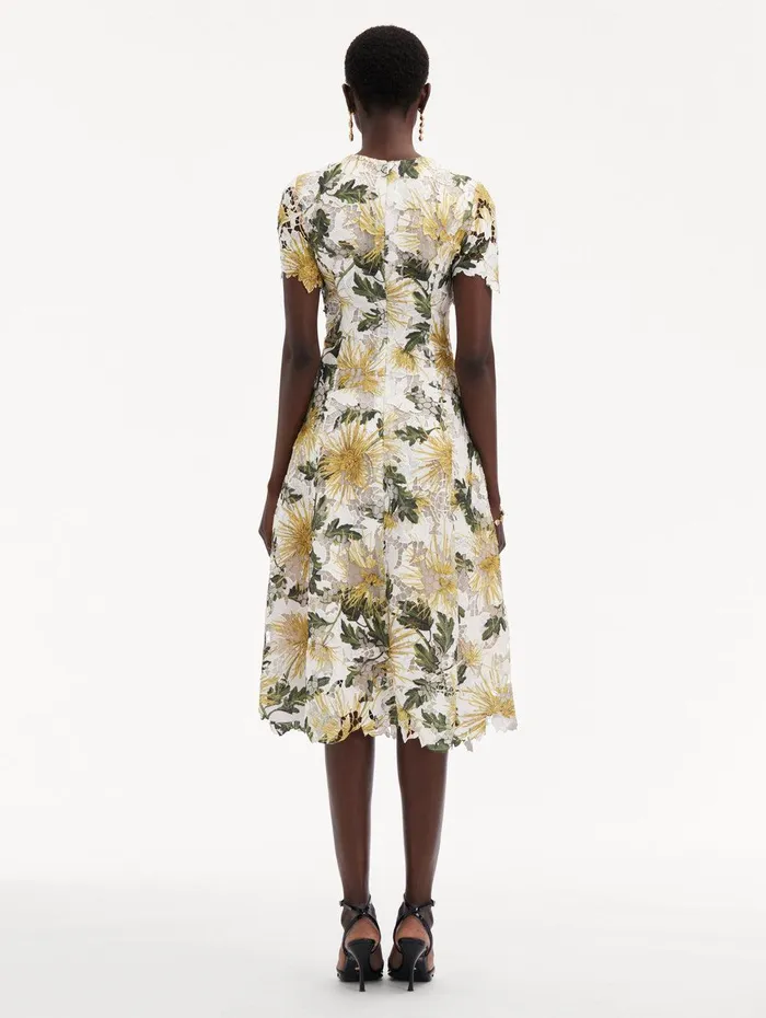 Chrysanthemum Guipure Dress Yellow Ivory Women Oscar De La Renta Dresses Chrysanthemum Guipure Dress Yellow Ivory Women Oscar De La Renta Dresses