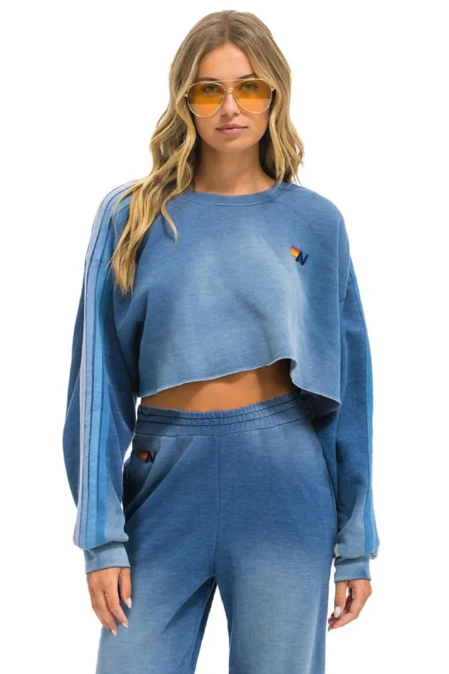 Classic Stripe Cropped Crew Sweatshirt Relaxed 8211 Faded Water Women Aviator Nation Sweatshirts Classic Stripe Cropped Crew Sweatshirt Relaxed 8211 Faded Water Women Aviator Nation Sweatshirts