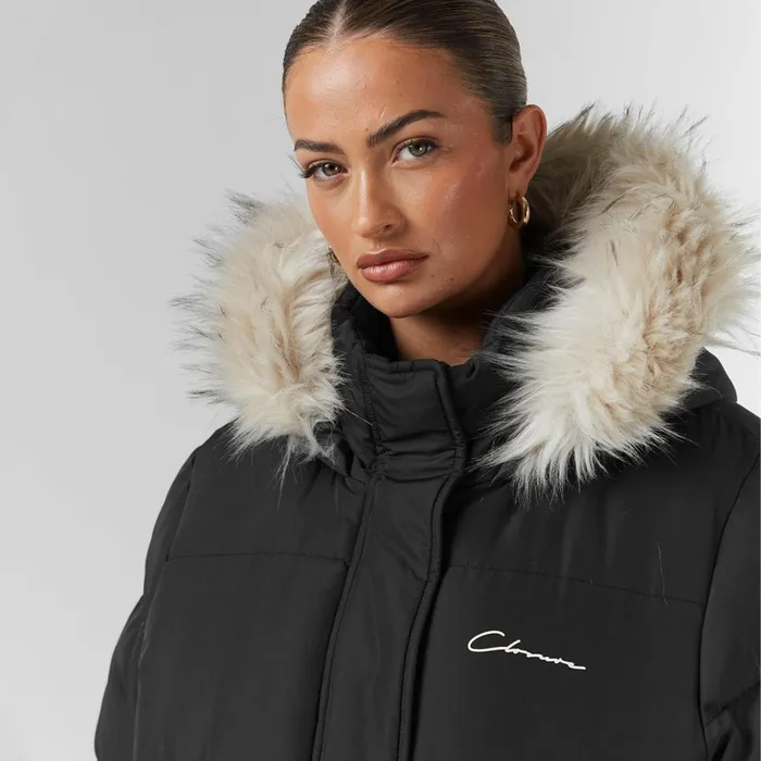 Closure London Faux Fur Cropped Puffer Black Women Coats and Jackets