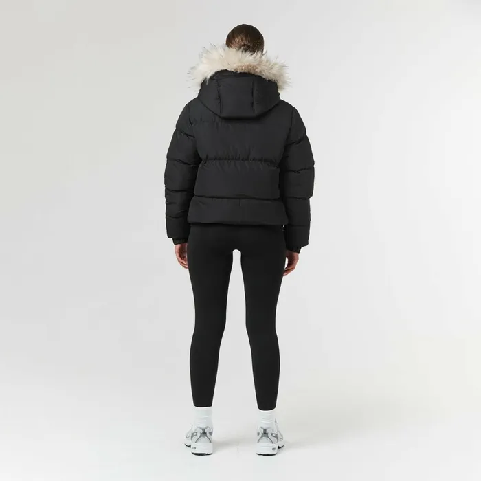 Closure London Faux Fur Cropped Puffer Black Women Coats and Jackets