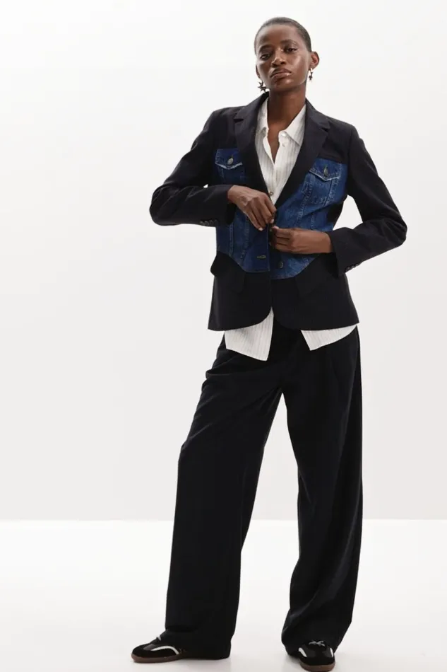 Coats And Jackets Women Desigual Hybrid Trucker Blazer Blue