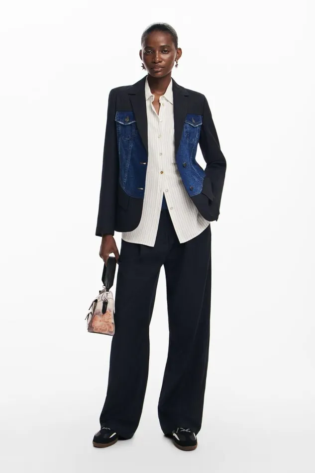 Coats And Jackets Women Desigual Hybrid Trucker Blazer Blue