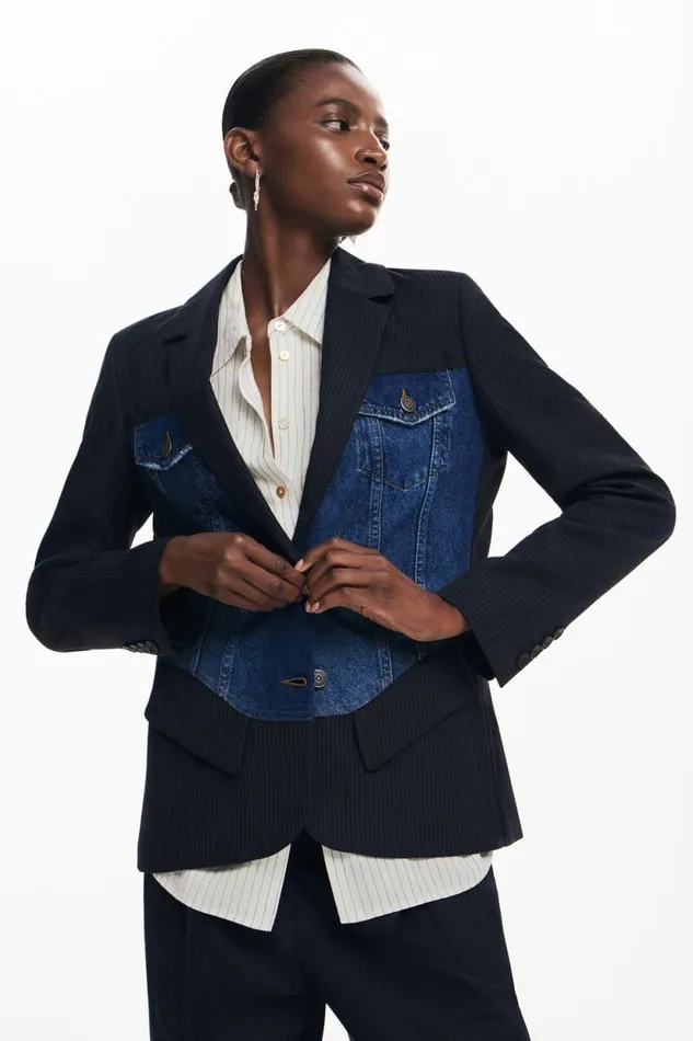 Coats And Jackets Women Desigual Hybrid Trucker Blazer Blue