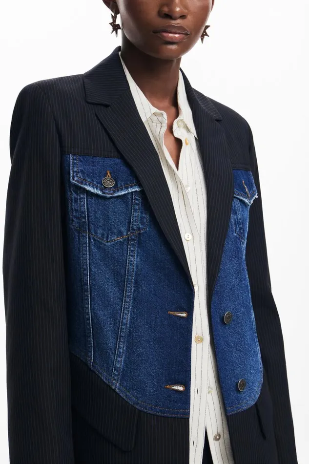 Coats And Jackets Women Desigual Hybrid Trucker Blazer Blue